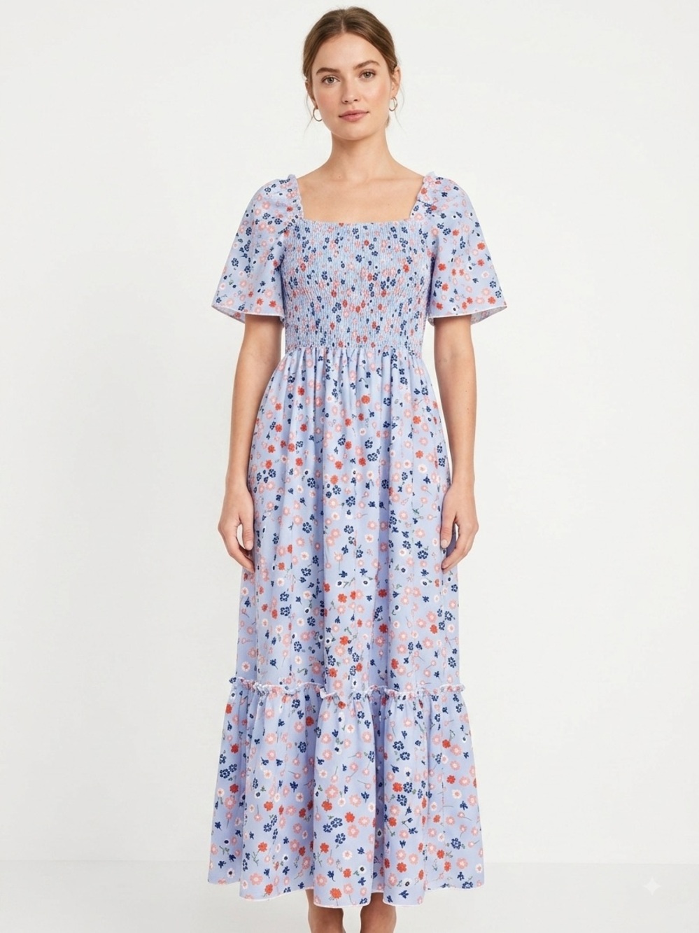 NWOT Smocked Short Sleeve Floral Maxi Dress